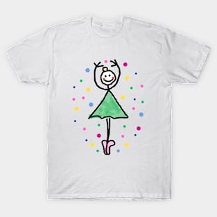 little Ballerina with green tutu and dots T-Shirt